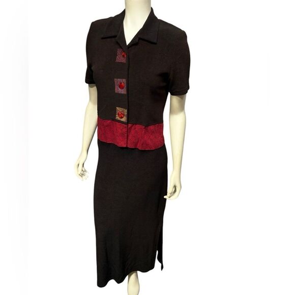 90’s Vintage Dark Brown Sleeveless Maxi Dress with Jacket Positive Attitude - Picture 6 of 13